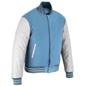 Chaqueta Varsity Azul para Hombre con Mangas Blancas, Cuello Camisero, Cierre de Botones, Estilo Preppy, Corte Regular, Ropa de Otoño, Chaquetas para Hombre - Product Image 3