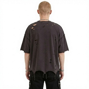 T-shirt à manches courtes noir surdimensionné pour homme, style streetwear, col roulé, jersey tricoté, couleur unie, décontracté, écologique - Product Image 2