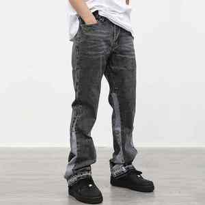 Jeans en denim noir ciré personnalisé DENIM, coupe évasée, empilés, pour hommes - Product Image 5