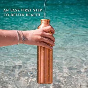 Personalized Pure copper water <b>bottle</b> Handcrafted copper drinkware Engraved copper <b>bottle</b> lid Minimalist copper water container - Product Image 4