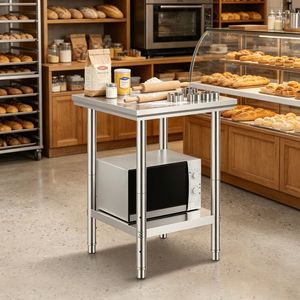 Commercial Stainless Steel Work <b>Table</b> 24x24x31 Inch Heavy Duty <b>Kitchen</b> <b>Prep</b> <b>Table</b> with Adjustable Lower Shelf - Product Image 6