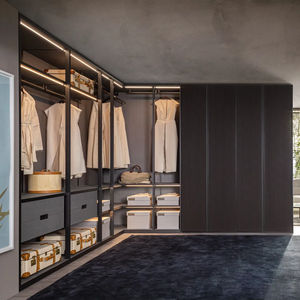 Armoire sur pied en bois au design européen moderne personnalisée JY Project avec portes coulissantes, miroir, tiroirs et éclairage LED pour chambre à coucher - Product Image 4