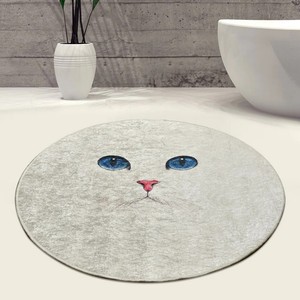 Round White <b>Cat</b> Face Bath <b>Mat</b> With Blue Eyes Digital Print Non-Slip Rubber Backing Home Decor Novelty Floor <b>Mat</b> - Product Image 4
