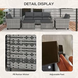 Set di Mobili da Esterno in Rattan Grigio, 5 Pezzi, Elegante Divano a Tre Posti con Poltrone e Poggiapiedi per Giardini - Product Image 6