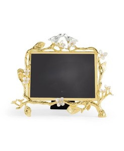 Elegante Marco de Fotos Rectangular de Latón, Portafotos Metálico Hecho a Mano con Decoración de Pájaros y Flores - Product Image 1
