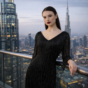 Vestido de Noche Corto Premium de Alta Calidad para Mujer con Bordado Completo y Cuentas Negras |   Fiesta de Boda de Lujo y Alfombra Roja - Product Image 5