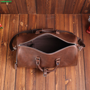 Custom PU Leather Duffle <b>Bag</b> with Shoe Compartment Vintage Weekender <b>Bag</b> for Men Large Capacity Zipper Closure Available Stock - Product Image 5