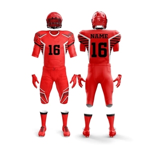 Uniformes de football américain personnalisables, rouge, 100% polyester, imprimé par transfert thermique, imprimé sur le devant, évacuation de l'humidité, ajusté, pour hommes - Product Image 1