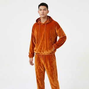 Unisex Tracksuit Set Hooded Full <b>Sleeve</b> Solid Orange Casual <b>Sweatshirt</b> Pants Autumn Loose Fit Drawstring - Product Image 3