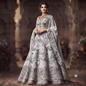 Lehenga Choli de Lujo con Bordado Intenso en Dorado Mostaza y Trabajo Zari para Novias, Ideal para Bodas y Fiestas - Product Image 6