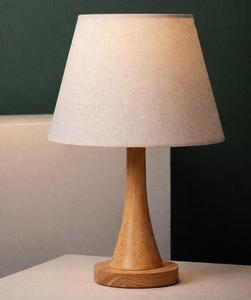 Wooden Table Lamp With White Fabric Empire Shade Scandinavian Design Warm White LED <b>Light</b> E26 Base - Product Image 1