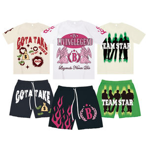 T-shirts et shorts surdimensionnés avec logo personnalisé, 100% coton, ensemble de t-shirts et shorts pour hommes, ensembles délavés à l'acide pour hommes - Product Image 1