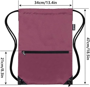 Purple Nylon <b>Drawstring</b> <b>Backpack</b> with Zippered Pocket 30-40L Capacity for Sports and Gym Use - Product Image 4