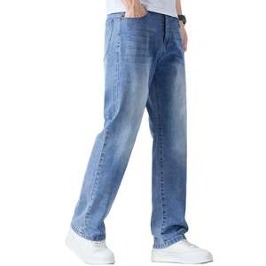 Jean en denim droit pour homme de haute qualité, taille élastique, léger, respirant, écologique, taille mi-haute, confortable, coupe ample, coupe-vent - Product Image 3