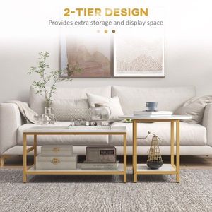 Set di 2 Tavolini Laterali Combinabili Fatti a Mano, Tavolini da Caffè e Tè Convertibili in Pietra Sinterizzata per Soggiorno e Decorazione Casa - Product Image 5