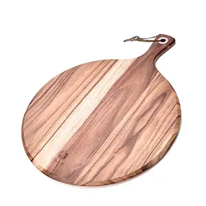 Planche à découper en bois d'acacia occidental (rond, 1,5 cm d'épaisseur) - Planche à pizza avec poignée 100% écologique - Product Image 4