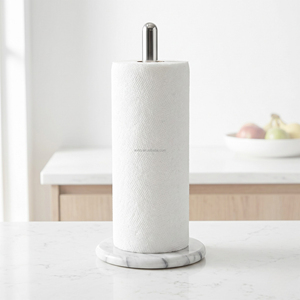 Soporte de papel de toalla vertical de mármol blanco Natural, poste Central de Metal cromado - Product Image 2