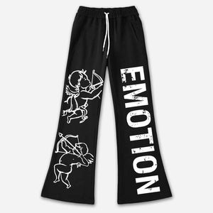 Jean évasé en denim ample tendance pour homme, style streetwear décontracté, avec imprimé graffiti, respirant, séchage rapide, 100 % polyester - Product Image 1