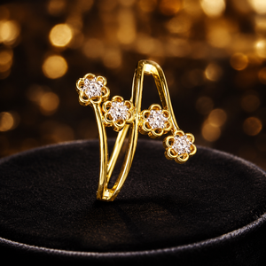 Luxury 14K <b>Gold</b> Floral Vine <b>Ring</b> with Sparkling CZ Flower Stones Elegant Bridal Party Jewelry for Women - Product Image 3