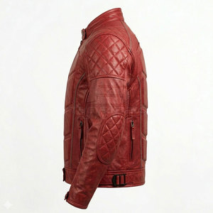 Blouson de moto tendance coupe-vent grande taille en cuir véritable durable avec détails de sécurité, confortable et coupe régulière - Product Image 4