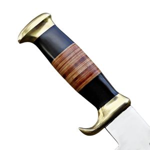 Couteau utilitaire à lame fixe en acier au carbone, fabriqué à la main, avec manche en cuir et accents en laiton, design à pointe tombante pour le bricolage - Product Image 3
