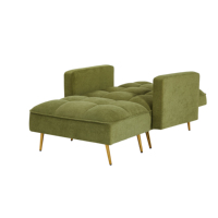 Canapé-lit convertible en tissu Teddy vert avec pieds en métal doré