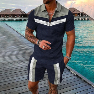 Conjunto Deportivo de Verano para Hombre con Estampado 3D, Camiseta Polo con Cierre y Pantalones Cortos, 2 Piezas, Estilo Geométrico, Ropa para Vacaciones - Product Image 5