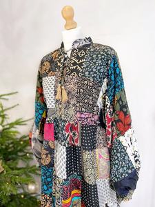 Negro seda reciclada Patchwork bohemio Maxi elegante boda ropa de día para High Tea verano elegante Casual algodón salvaje colorido - Product Image 6