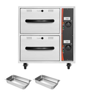 Armadio Scaldavivande Elettrico Commerciale Standard in Acciaio Inossidabile con 2 Vasche a Tutta Grandezza per Mantenere Caldi gli Alimenti - Product Image 1