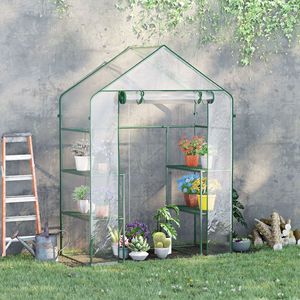 Mini Serra 56 X 29 X 77 cm, Serra da Giardino con Telaio in Legno Ecologico Verde Intenso, Ripiani e Porta Avvolgibile con Copertura Impermeabile - Product Image 2