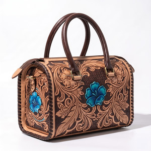 Nouveau sac de voyage en cuir véritable de haute qualité, orné de motifs floraux turquoise, style western cowgirl, sac bandoulière tendance, sac Speedy personnalisé - Product Image 2
