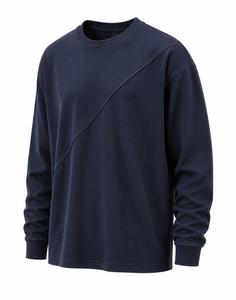 Suéter de Cuello Redondo para Hombre, Color Azul Marino, Manga Larga, Corte Regular, Informal, Tejido de Punto, Color Sólido, 100% Algodón, Transpirable para Otoño - Product Image 4