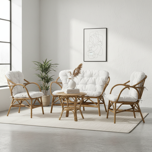 Handmade Natural Rattan <b>Dining</b> <b>Armchair</b> Modern Design Eco-Friendly Durable Removable Polyester Cushion Soft White Color for Home - Product Image 1