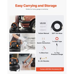 Compresor de Aire Portátil de 1.7HP con Tanque de 6 Galones, 2.3CFM a 90PSI, Presión Máxima de 150PSI, Incluye Kit de 12 Accesorios - Product Image 5