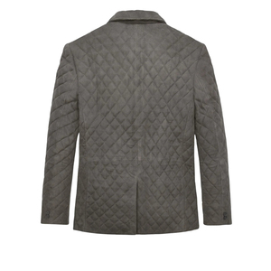 <b>Leather</b> Cult <b>Men's</b> Grey Suede Quilted <b>Blazer</b> Single Breasted Genuine <b>Leather</b> Jacket - Product Image 2