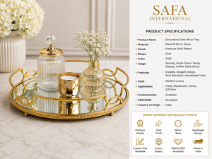 For Glam Modern Gold Mirror Serving Tray Round Brass Decorative Storage for Living Room Indoor Use SAFA INTERNATIONAL - Product Image 3
