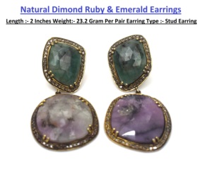 Luxury 18K Gold Plated Natural Diamond Ruby & Emerald Statement <b>Earrings</b> for Unisex-Anniversary & Wedding Gift - Product Image 2