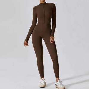 Unisex Lightweight Zip-Up Seamless High Neck Long Sleeve Bodysuit Solid Color Full Length Activewear Cotton Stretchy Fit - Product Image 1
