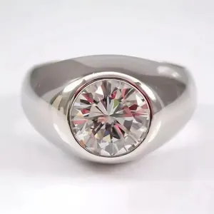 Classic Moissanite <b>Solitaire</b> <b>Ring</b> 925 Sterling <b>Silver</b> Bezel Set Dome Band Luxury Unisex Jewelry - Product Image 4