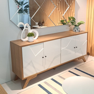 Elegant Modern Minimalist Cabinet with White Geometric Carved Doors - Product Image 1