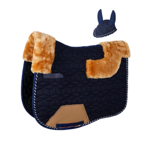 Premium Sheepskin Horse Saddle Pad Set with Matching Ear Bonnet | Hexagon Quilted <b>Equestrian</b> Saddle Cloth | Horse Riding - Product Image 1