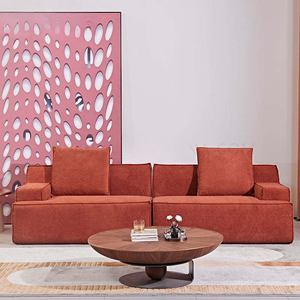 Sofá Seccional Modular de Tela Roja Moderna |   Sofá Minimalista Tapizado de 2 Plazas |   Muebles de Dormitorio Cómodos para Apartamentos y Villas | - Product Image 2