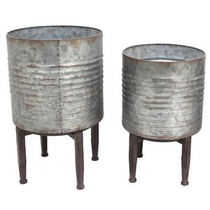 Exclusive Design Rustic <b>Galvanized</b> Iron Planters <b>Buckets</b> Flower Pots With Handle Home & Garden Decor Round Planters - Product Image 2