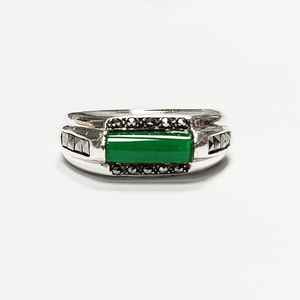 Anillo de Plata de Ley 925 con Ónix Verde, Estilo Art Deco Vintage, Piedra Rectangular de Ágata, Joyería Elegante - Product Image 2