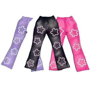 Survêtement évasé zippé délavé à l'acide pour hommes Prix de gros Ensemble survêtement évasé imprimé délavé à l'acide personnalisé et sweat à capuche - Product Image 3