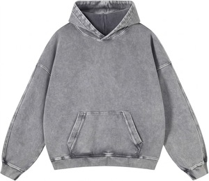 Sudadera con Capucha Oversize Vintage Lavada para Hombre y Mujer, Gris Claro, con Bolsillo Canguro y Hombros Caídos - Product Image 1