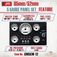 AUTO GAUGE Ensemble de 5 jauges pour tableau de bord 85mm 52mm, 12V 24V, cadran blanc, LED rouge, étanche IP67, pour générateur marin et bateau