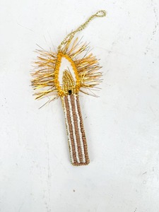 Adorno Navideño de Candelabro con Cuentas a Rayas, Decoración Colgante para Árbol de Navidad con Llama Dorada, Regalo al por Mayor - Product Image 1