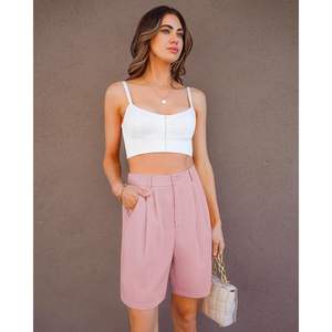 2025 <b>Women's</b> High Waisted Elastic Waist <b>Bermuda</b> <b>Shorts</b> Mid Cotton Dress <b>Shorts</b> Pleats Pockets Dressy Casual Summer Work XS - Product Image 2