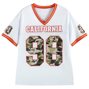 California Women's V-Neck <b>Sequined</b> Glitter Print Mesh Football Jersey Number 98 Breathable Short Sleeve Sporty Crop <b>T</b>-<b>Shirt</b> - Product Image 4